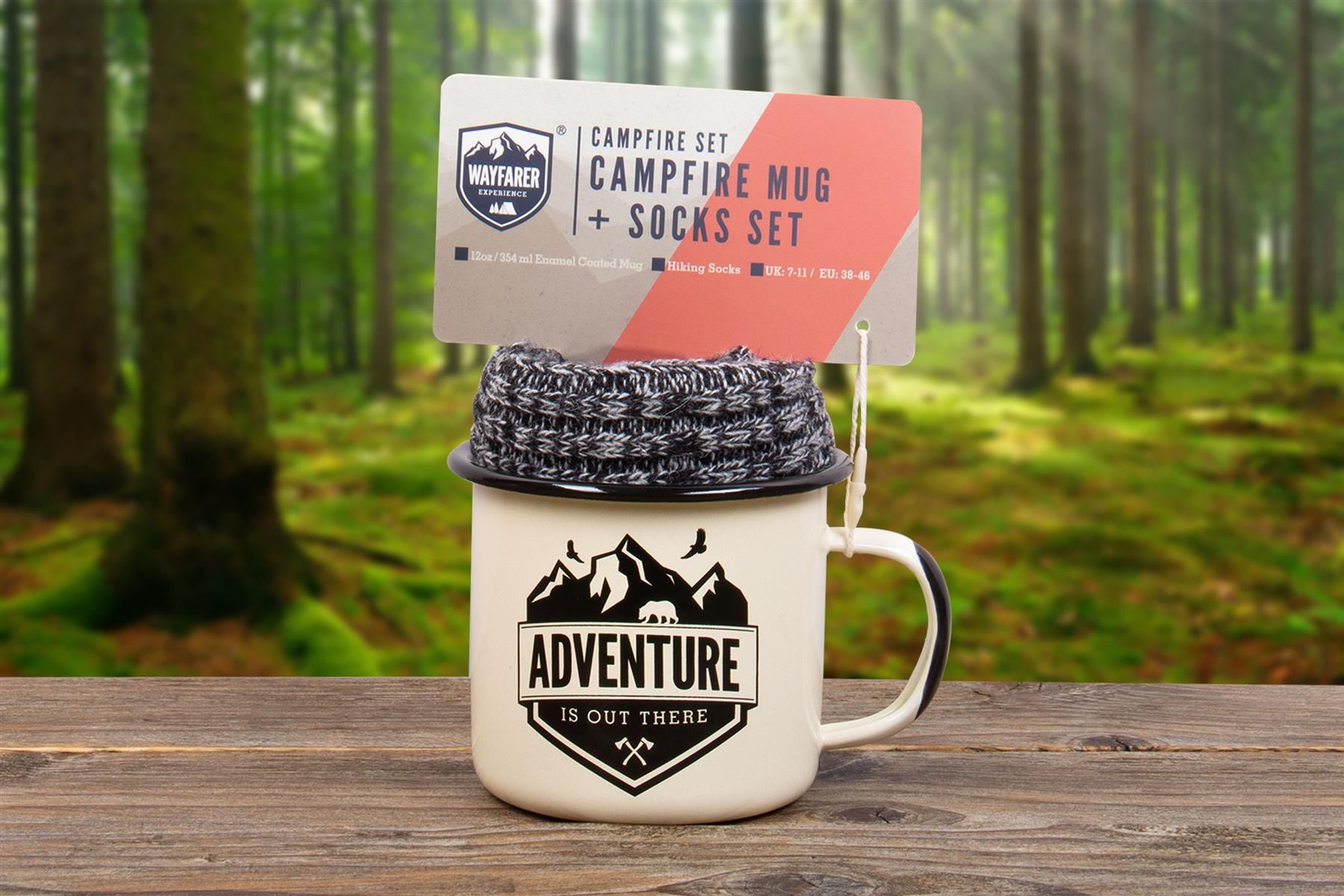 Fizz Creations Wayfarer Campfire Enamel Mug and Sock Set UK Size 7-11 Cream