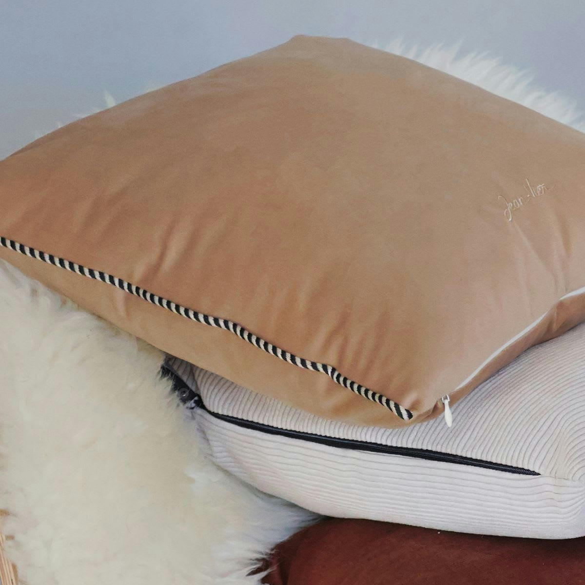 GOZOA - Housse de coussin en velours beige dune 40x40 cm