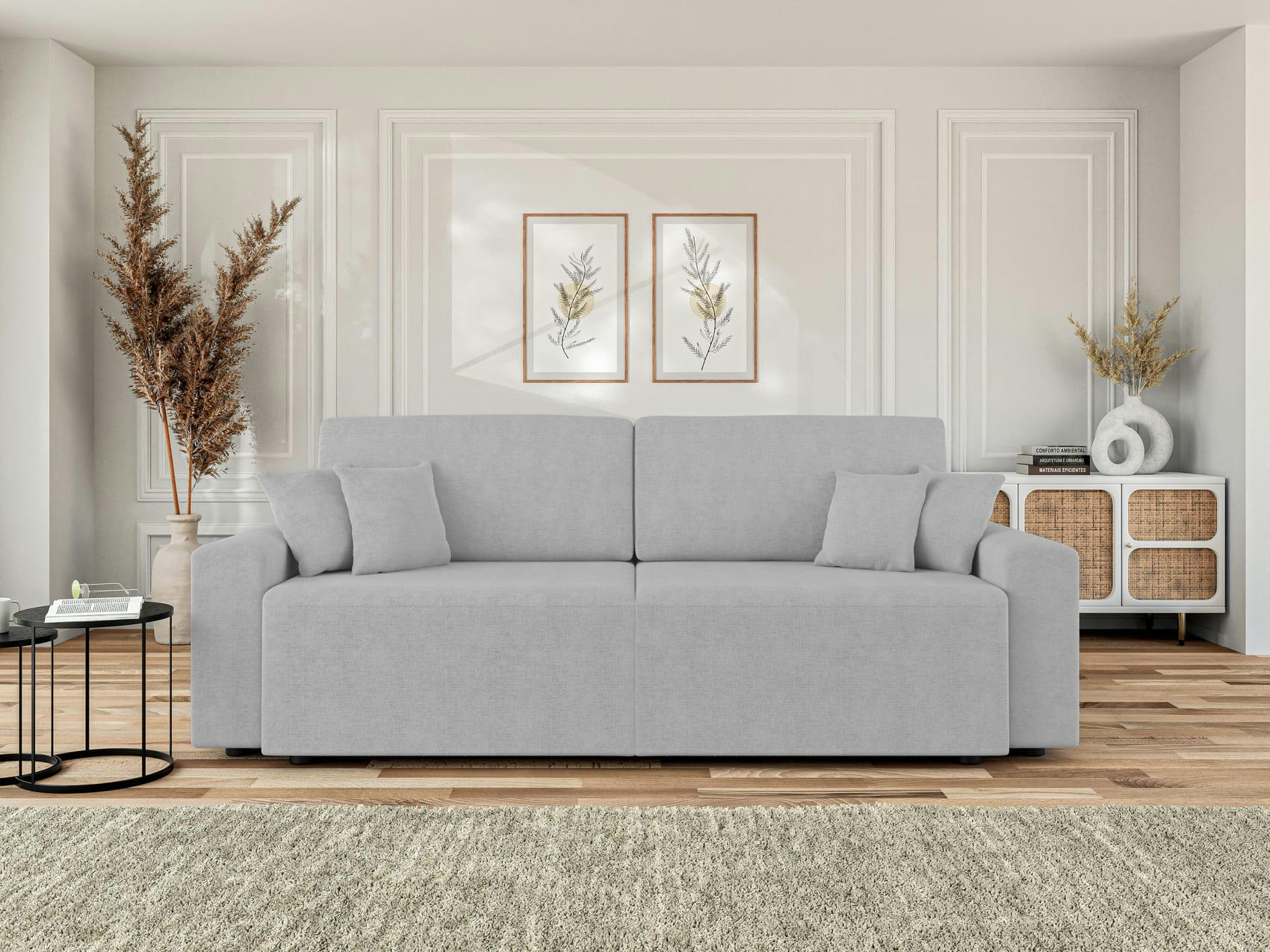 MILO - Canapé droit convertible en tissu 3 places gris