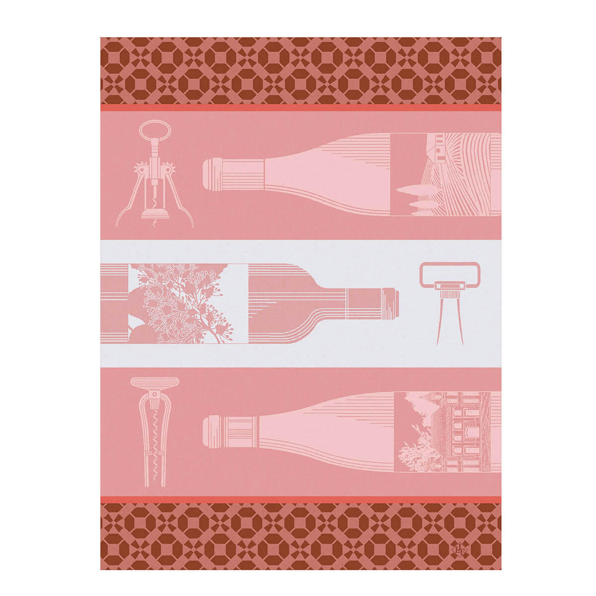 VIN EN BOUTEILLE - Torchon en coton rose 60 x 80