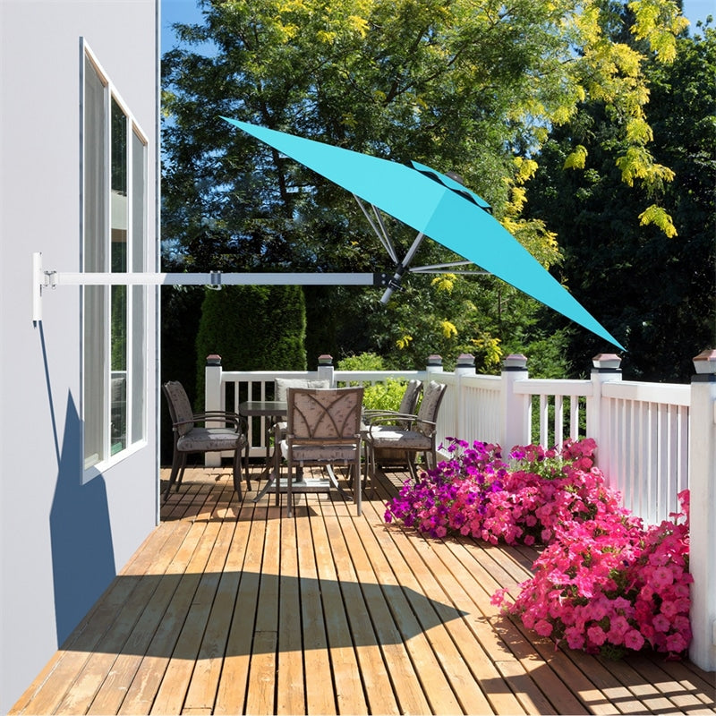 8 FT Wall Mounted Patio Umbrella Tilting Outdoor Umbrella Sunshade with Adjustable Pole