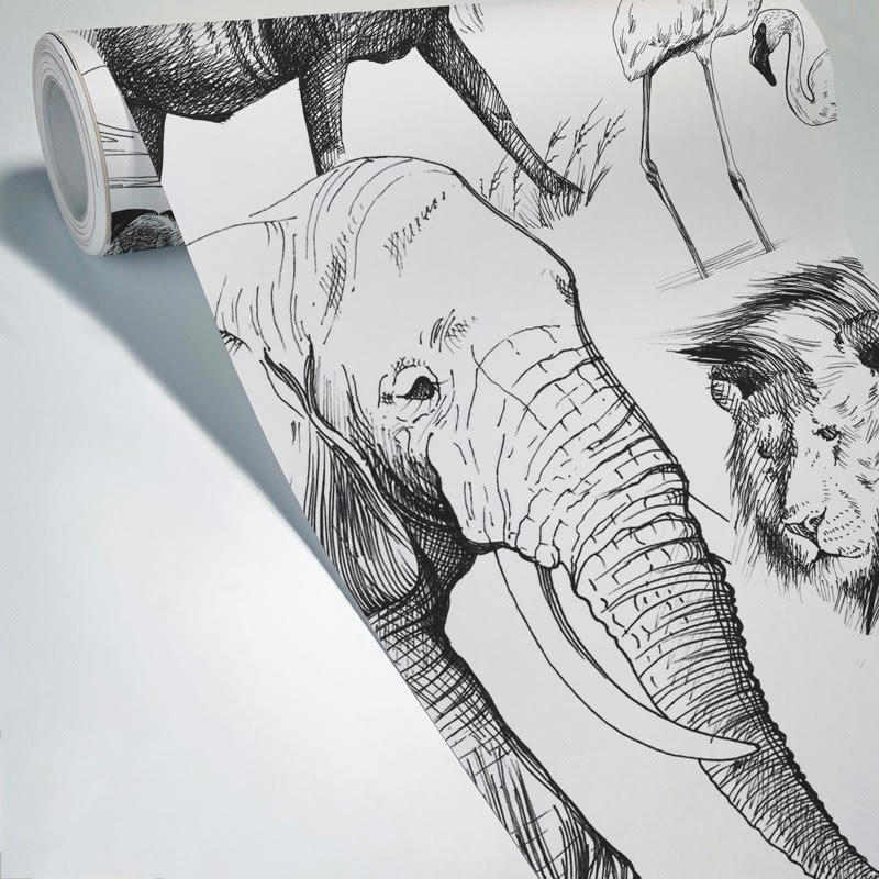 UNITY - Papier Peint Panoramique L336xH270cm Noir Animaux