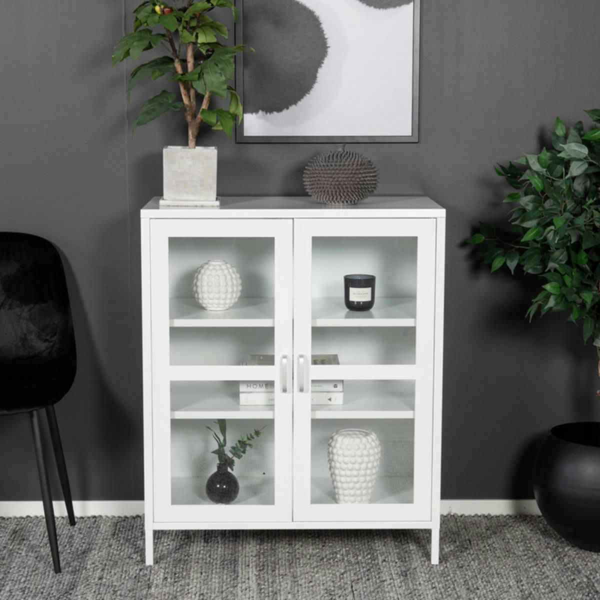 ALTEA - Buffet moderne avec portes vitrées en métal blanc