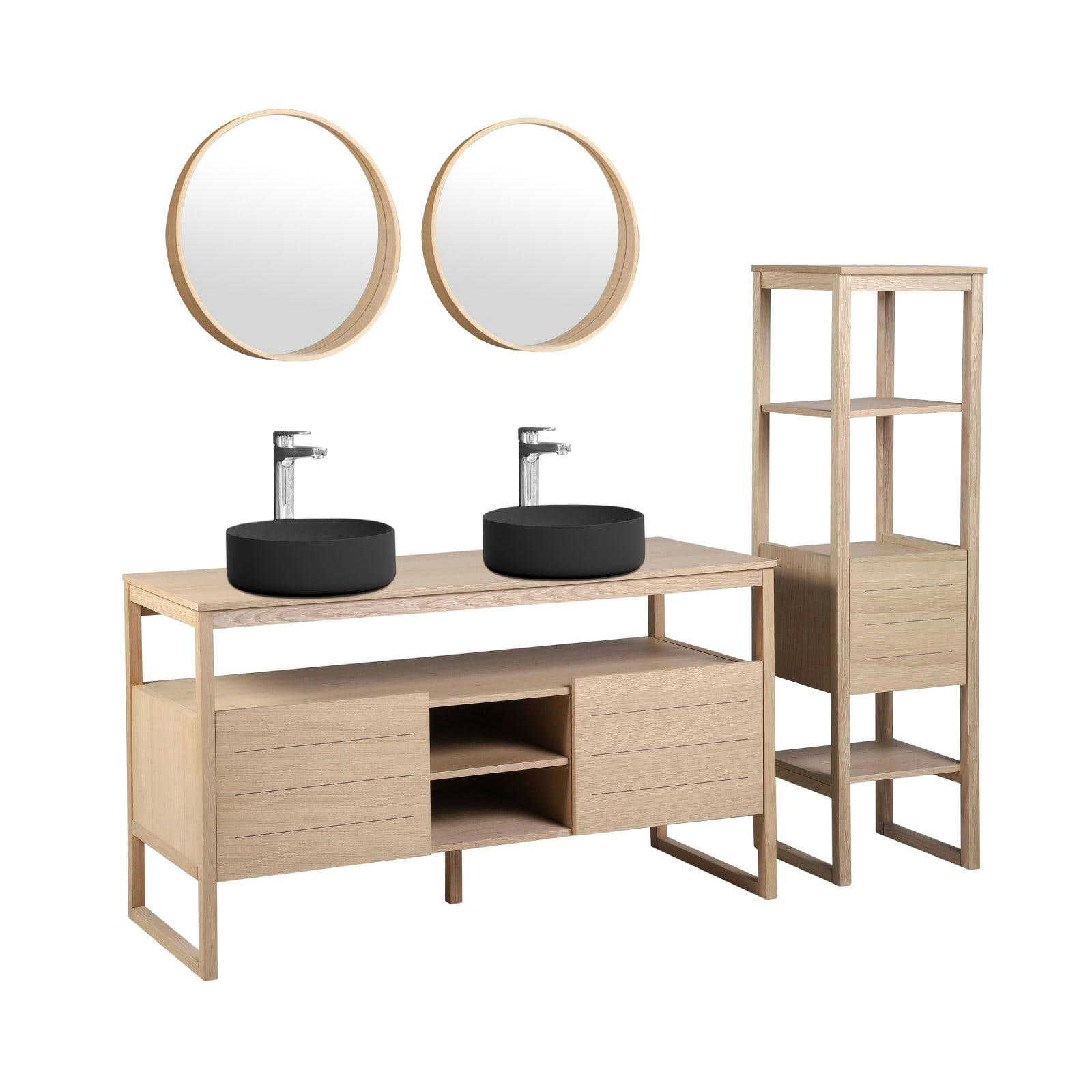 - Plan vasque intégré en résine de synthèse ENIO 140cm blanc