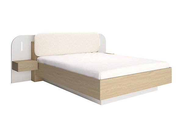 Lit avec chevets 160 x 200 cm - Avec LEDs - Coloris : Beige et naturel - LYORIMA