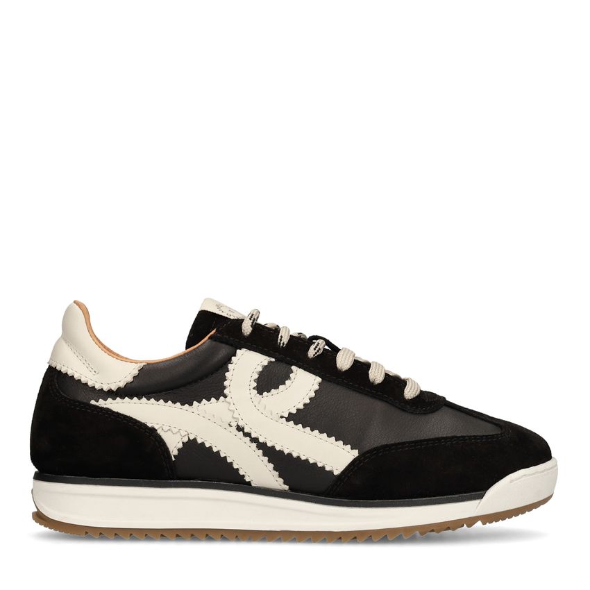 Manfield Zwarte leren sneakers met off white details