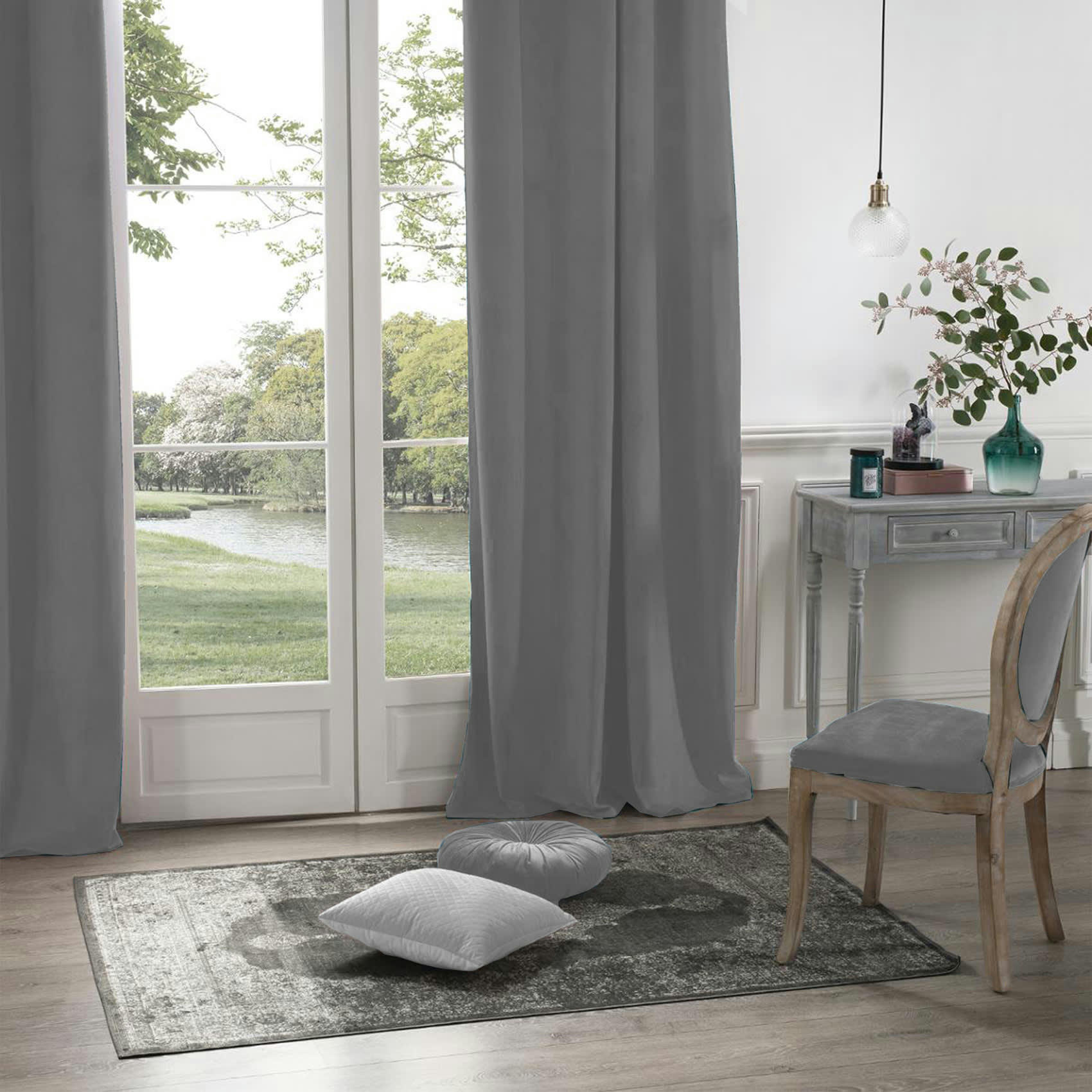 - Rideau en velours occultant polyester gris souris 140x260 cm