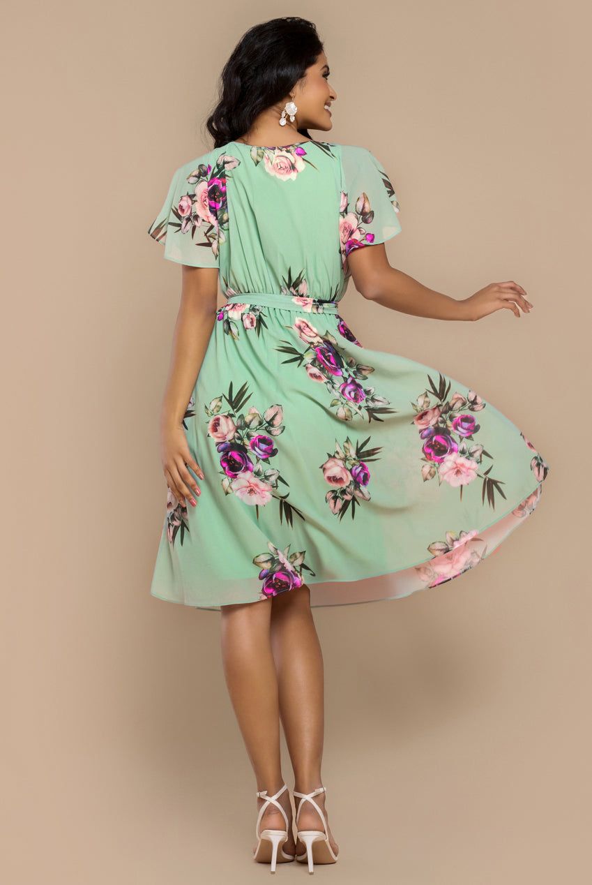 Goddiva Floral Print Midi Wrap Dress With Butterfly Sleeves