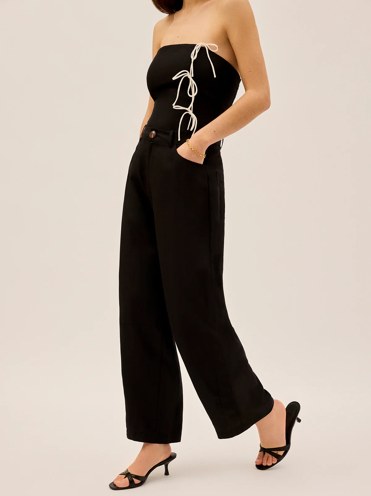 Andie Black Linen Blend Barrel Trousers