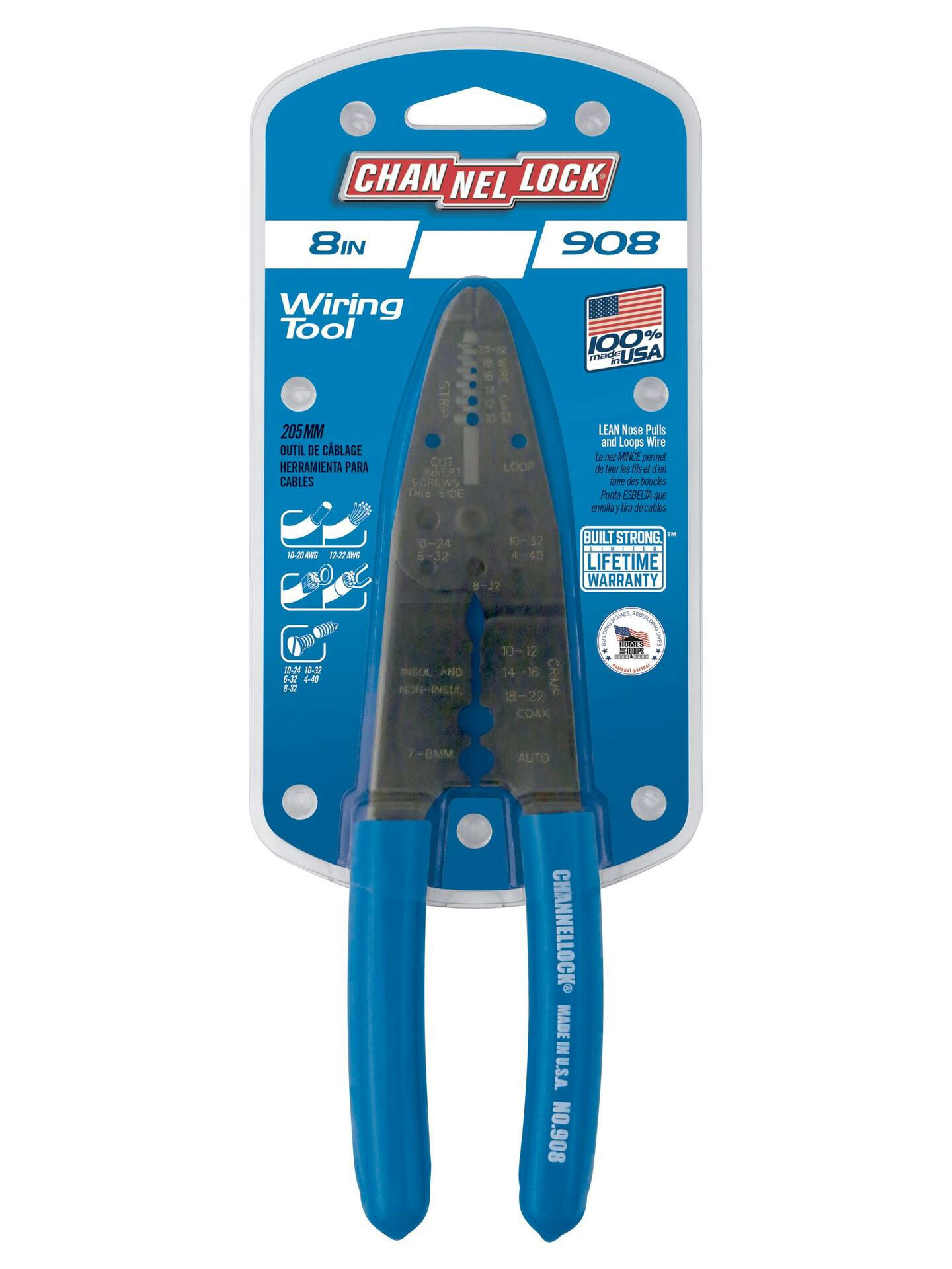 Channellock® 908 10-22 Gauge Wire Stripper, High Carbon Steel, 8-1/4-in