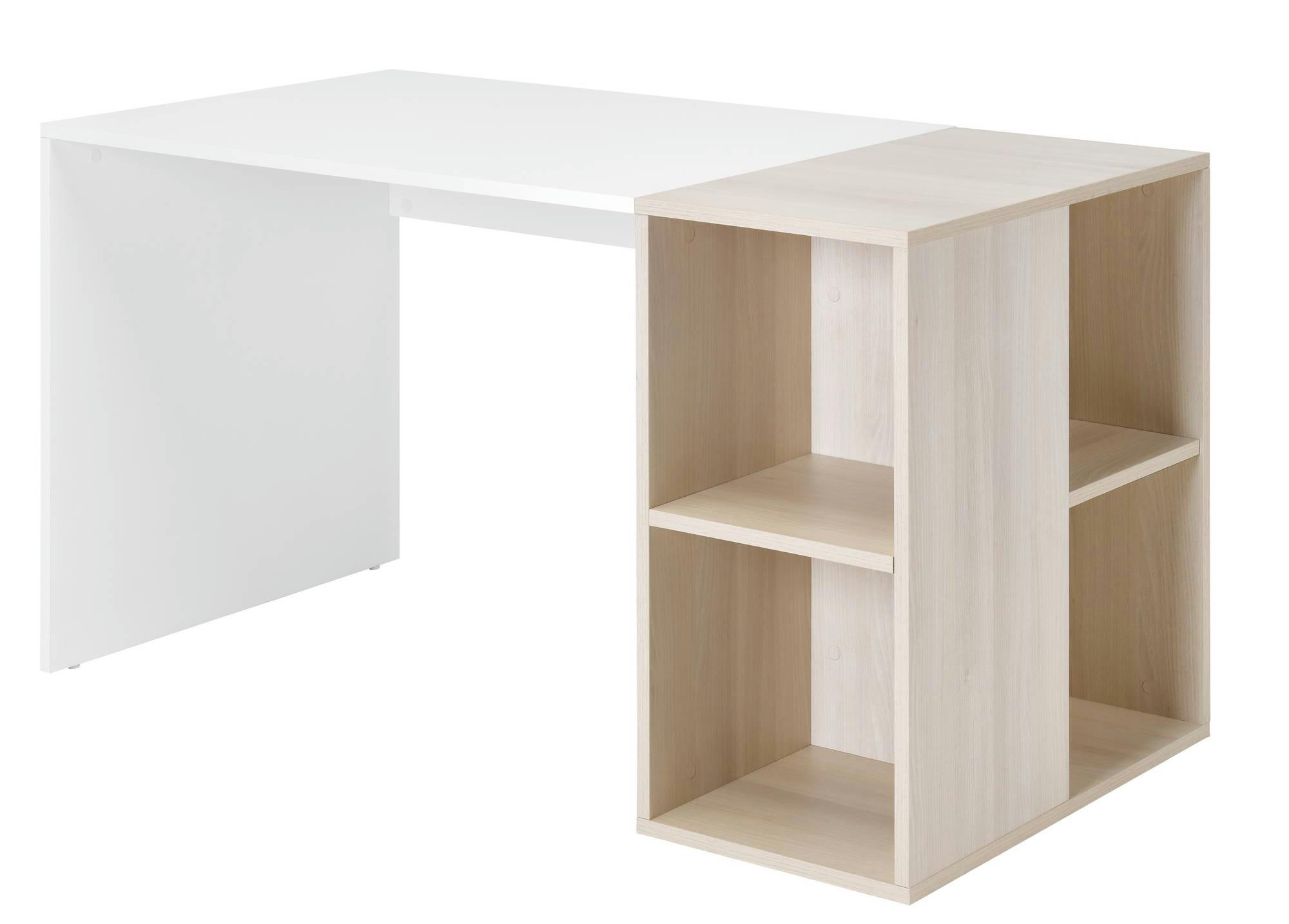 SAMMY - Bureau avec 4 niches de rangements effet bois clair et blanc