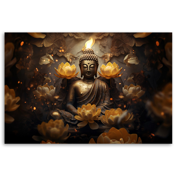 Feeby Fototapeta, Złoty Budda i kwiaty lotosu 150x105