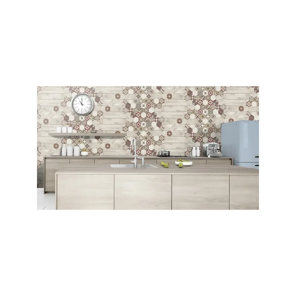 Dutch Wallcoverings - Reflets hout/moza?ek beige/rood - 0,53x10,05m