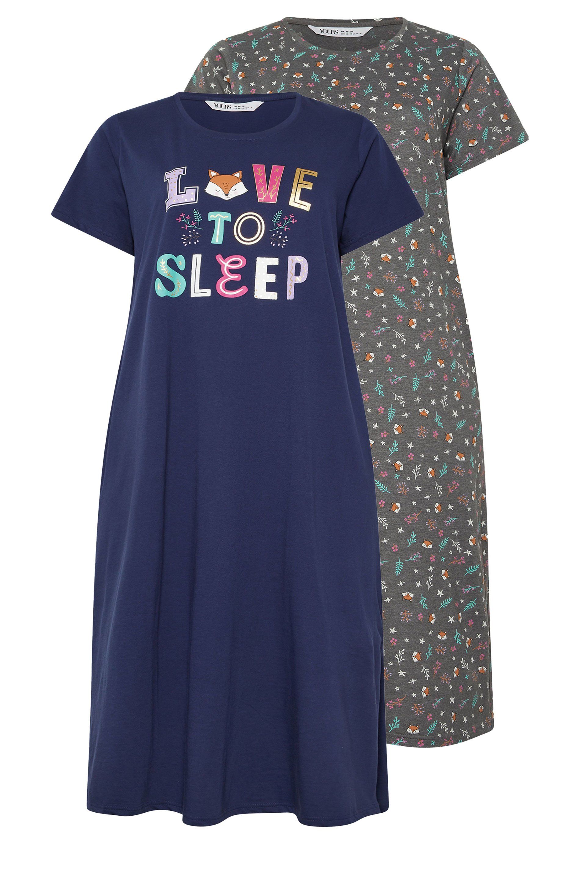 Yours 2 Pack 'Love To Sleep' Midaxi Nightdresses