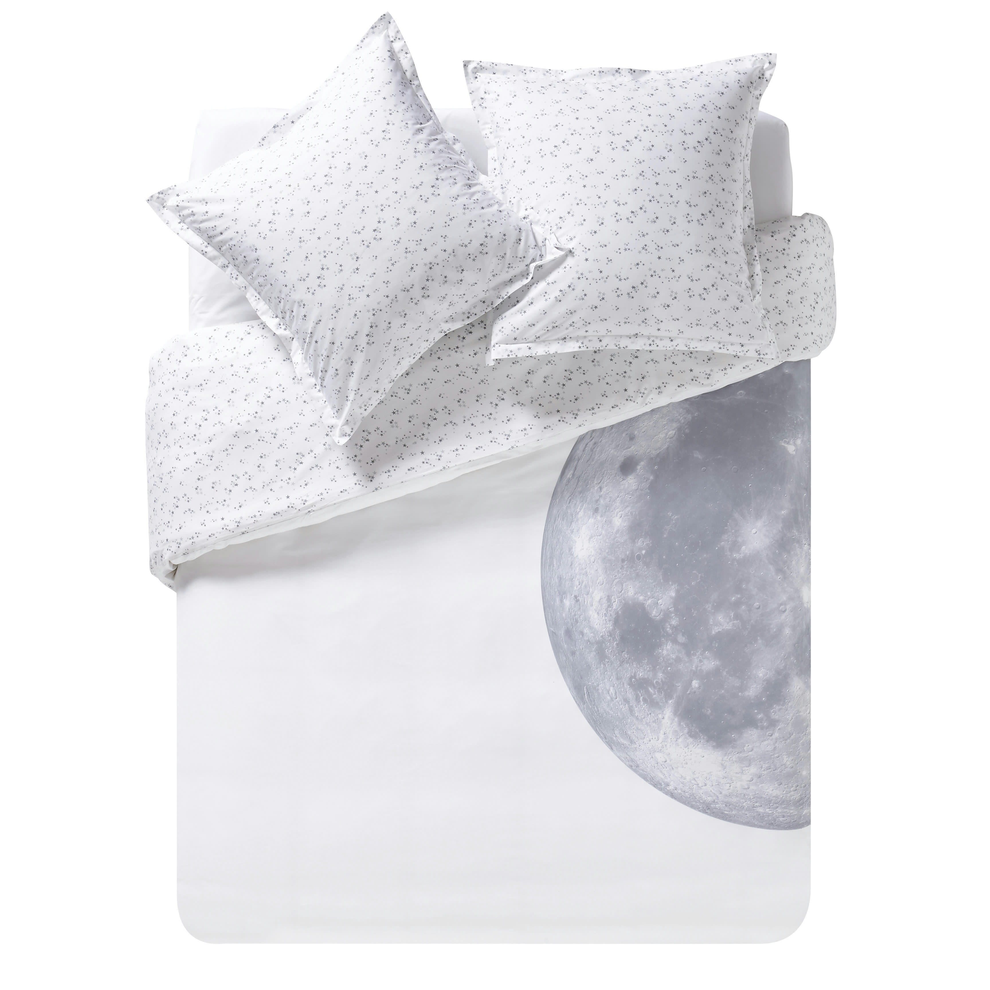 PLEINE LUNE - Taie d'oreiller imprimée en percale de coton gris 50x75