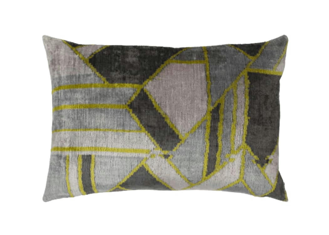 - Housse de coussin velours soie ikat  40x60 gris