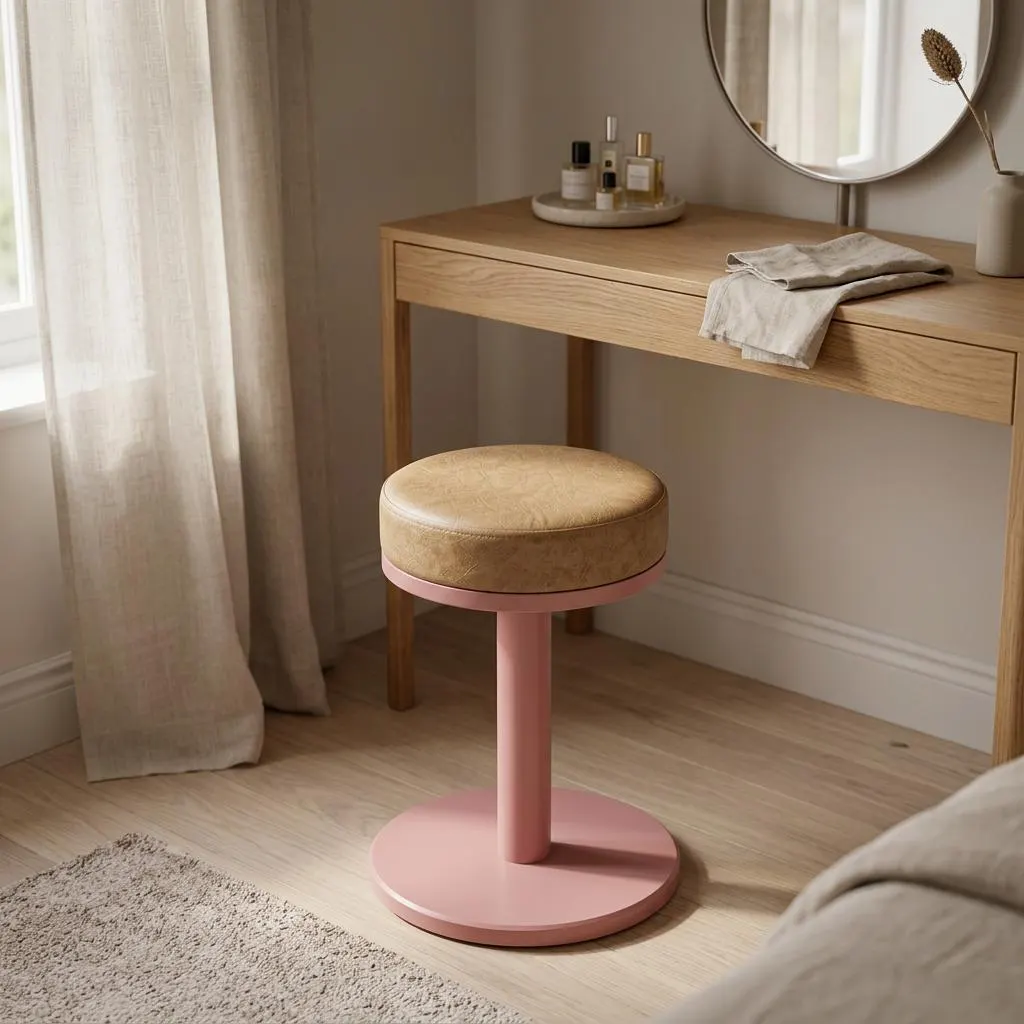 Colorful Metal Pedestal Stool, Round Cafe Restaurant Seating, Faux Leather Vanity Chair, Low Accent Stool, Entryway Shoe Stool, Salon Stool
