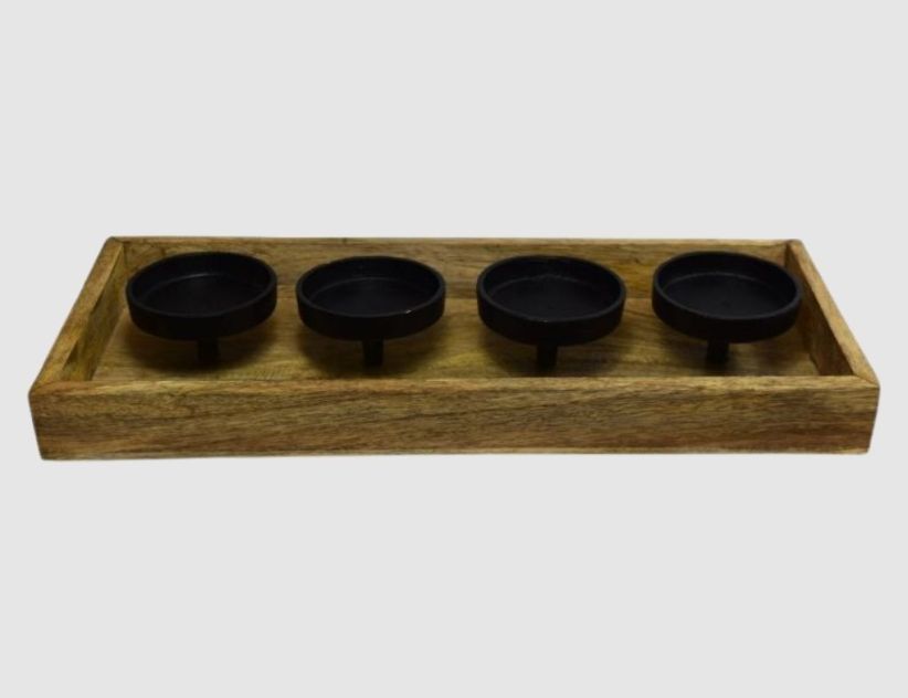 Adventskranztablett Holz, Aluminium Schwarz
