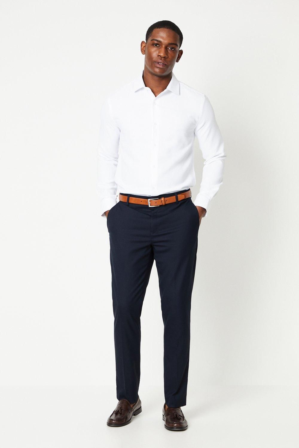Burton White Tailored Fit Basketweave Long Sleeve Shirt