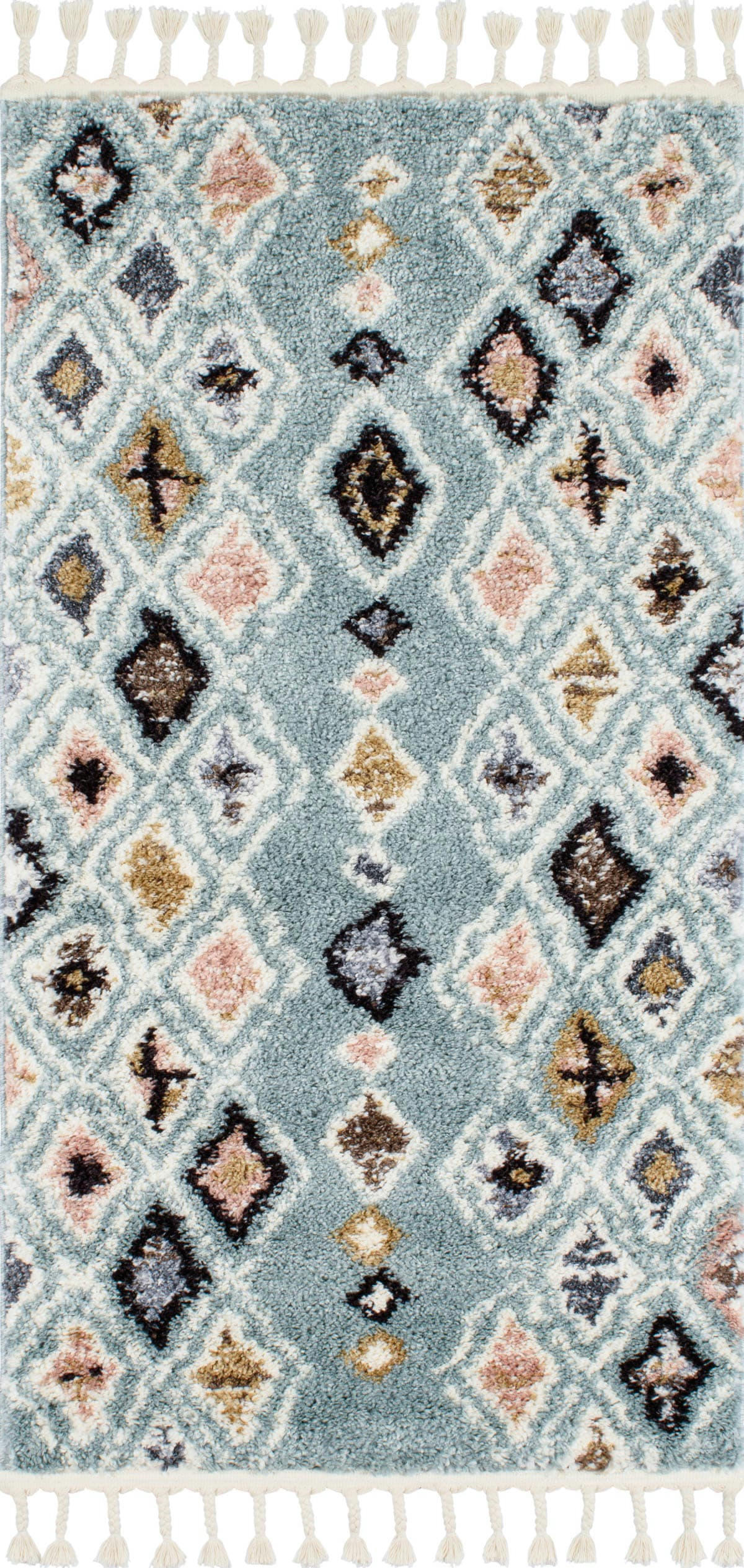 DELYA - Tapis de couloir berbere turquoise 80x150 dessin ethnique