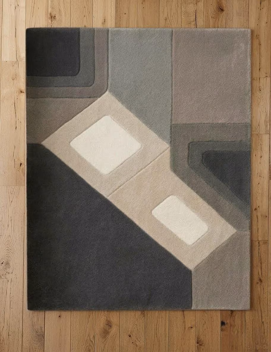 Charcoal Beige Contemporary Geometric Wool Rug, Hand Tufted Abstract Luxury Area Rug
