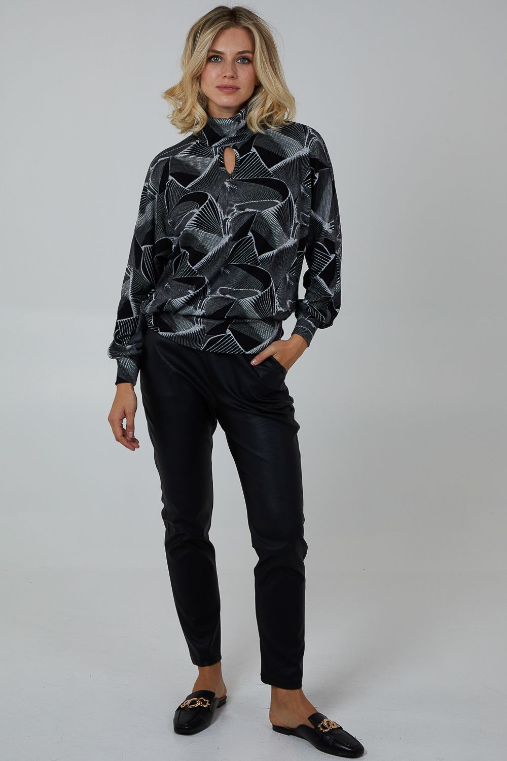 Blue Vanilla Roll Neck And Keyhole Batwing Top