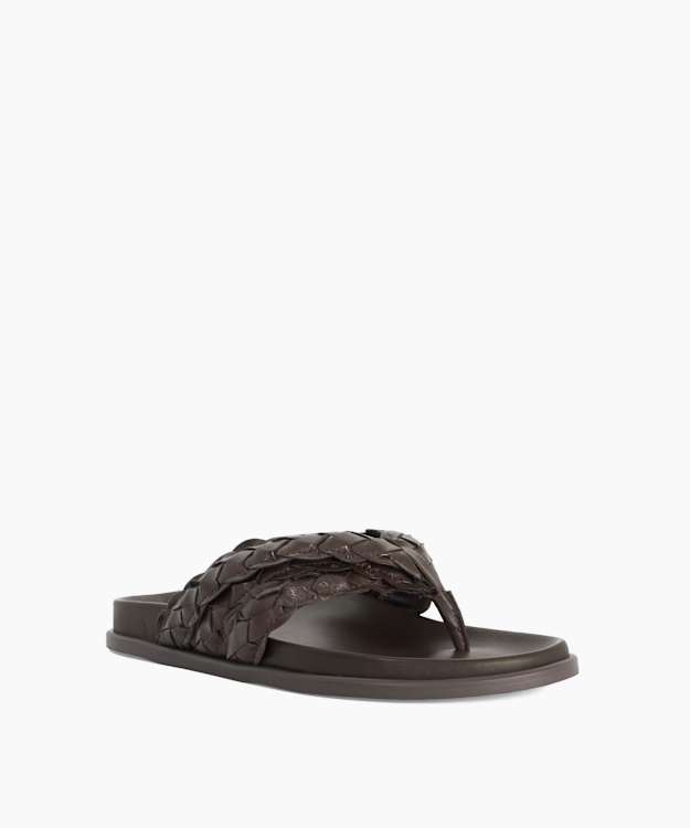 Lindie Brown - Woven Leather Toe Post Flip Flop Sandals