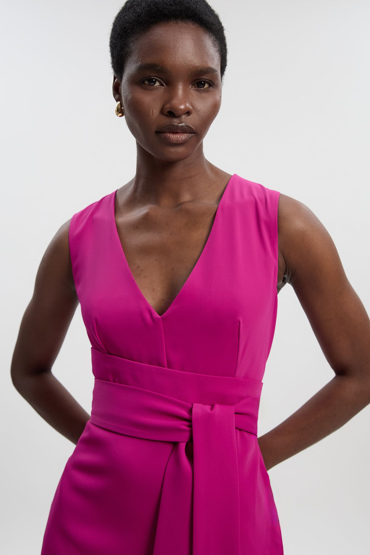 KarenMillen Soft Tailored Side Pleated Midi Dress