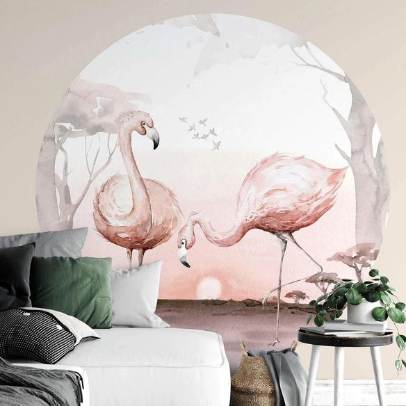 Vliestapete »Runde Vliestapete«, Kvilis Flamingos Vögel, mehrfarbig, matt