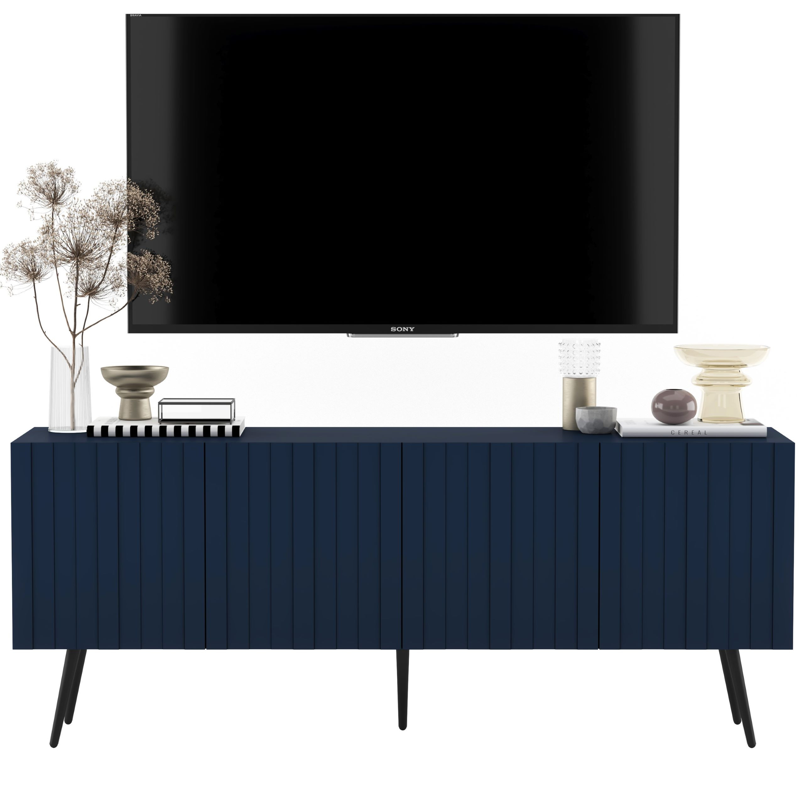 Loft Komoda RTV Glamour Szafka RTV Granatowy Mat Nogi Czarne