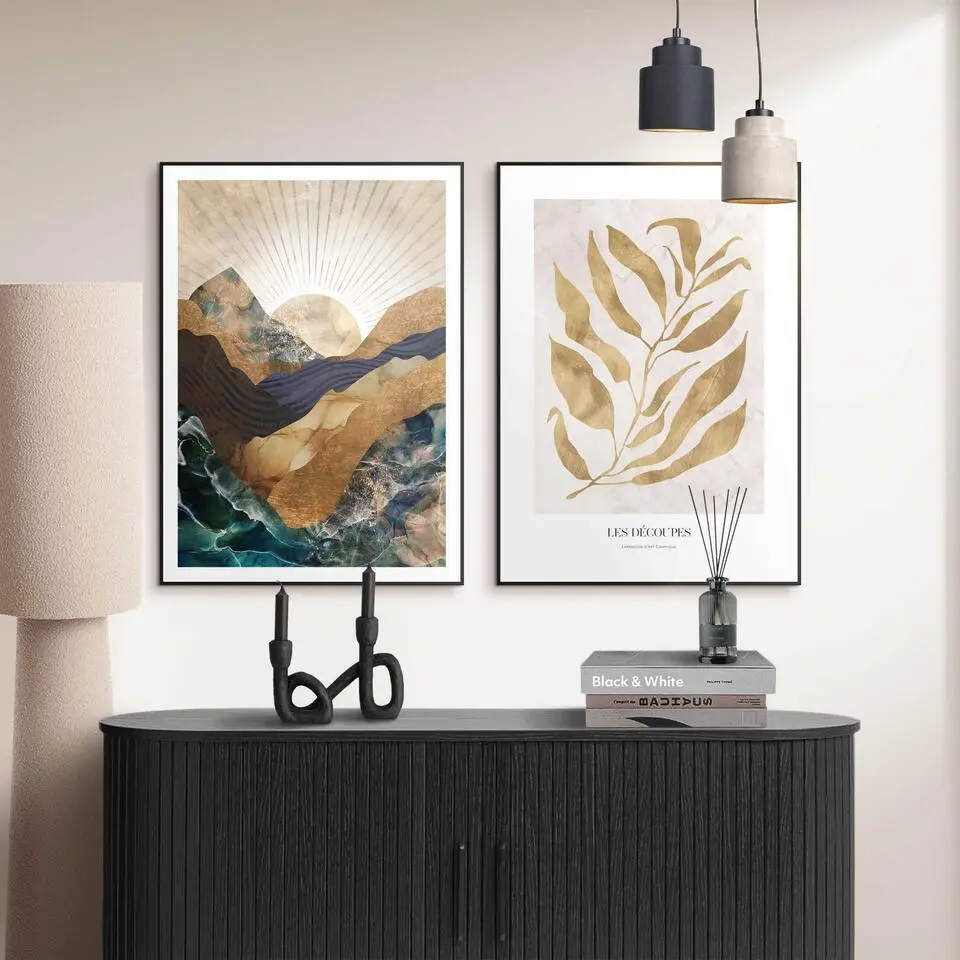 Set poster met lijst - Natuur met gouden twist