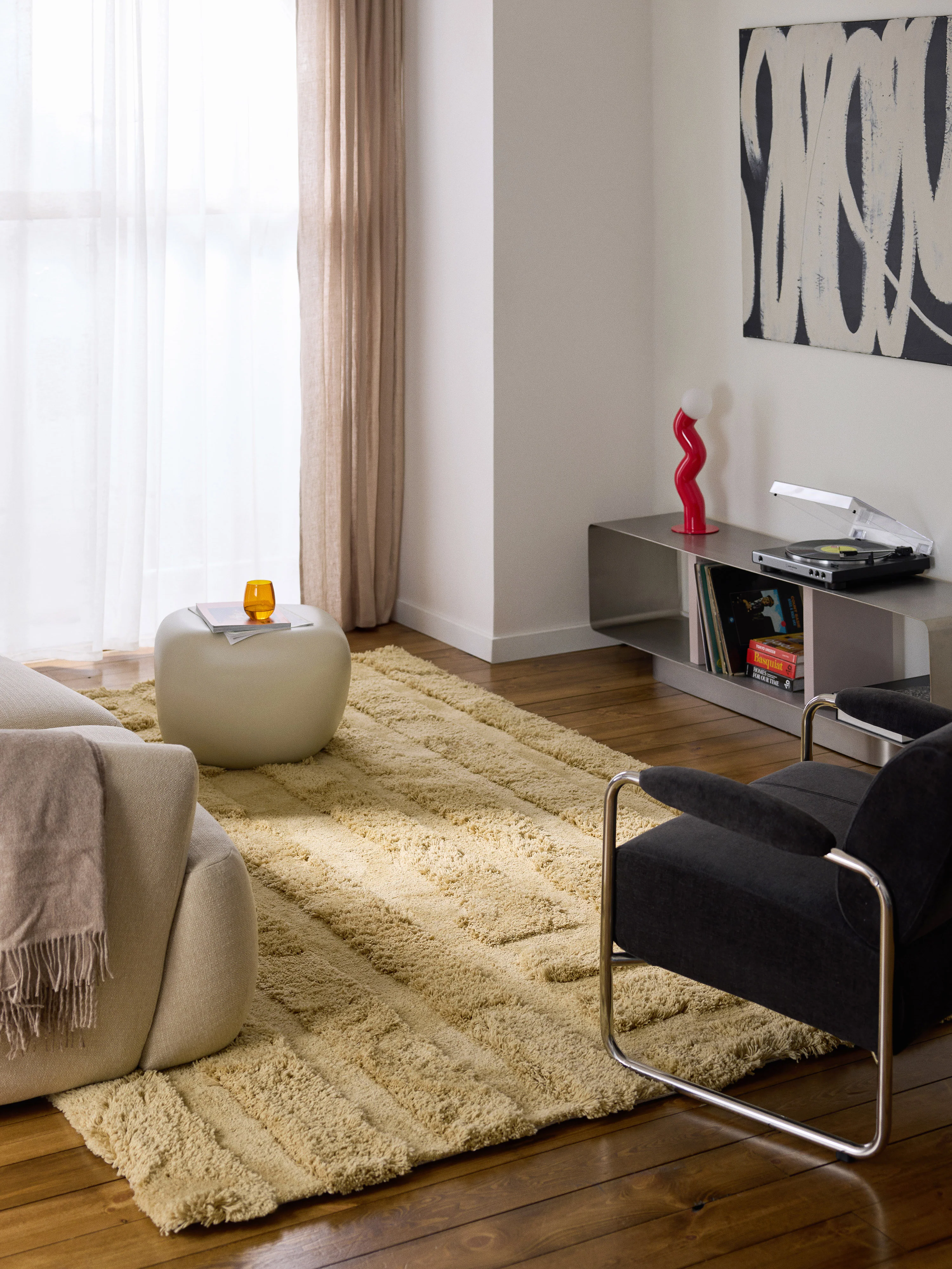 Flauschiger Hochflor-Teppich Genève mit erhabener Hoch-Tief-Struktur