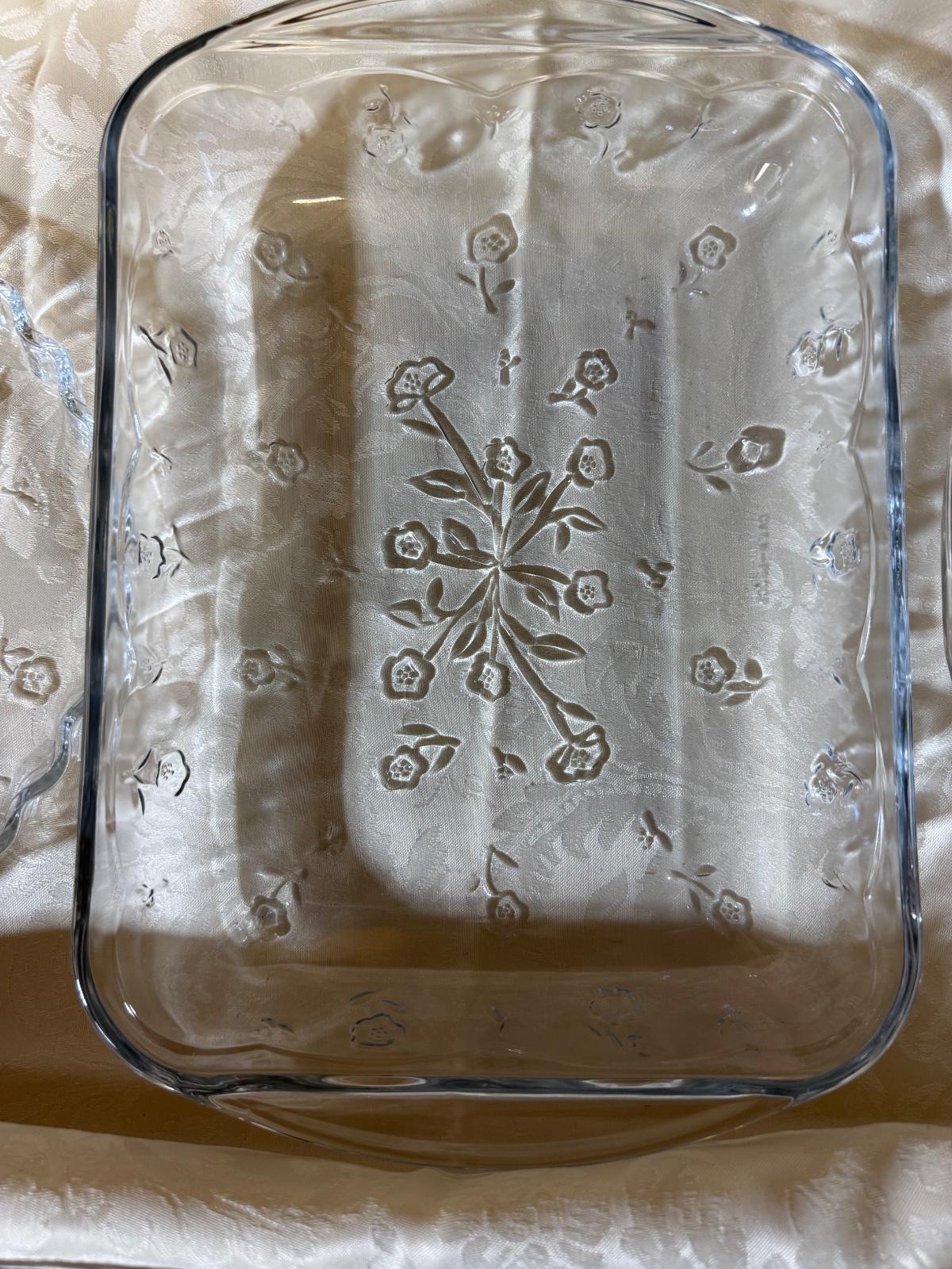 Vintage Anchor Hocking Savannah Floral Glass Bakeware Set Cottagecore 3 Piece