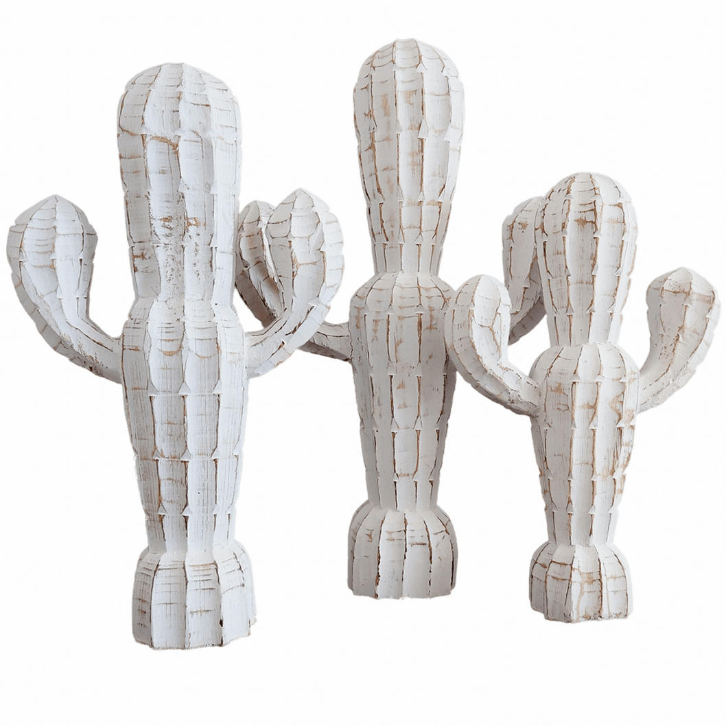 ZARA - Cactus en bois sculpté, blanc - Lot de 3