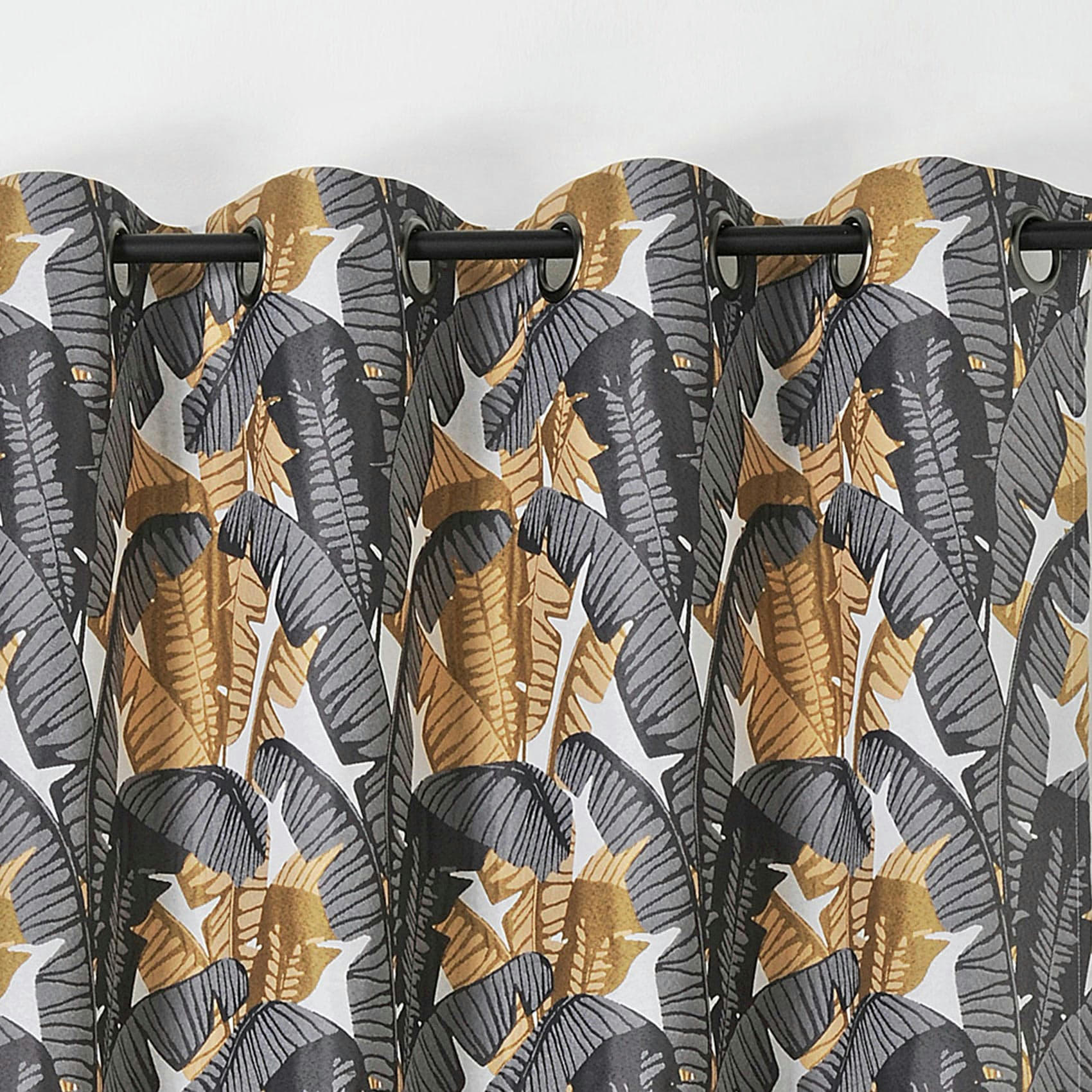 - Rideau imprimé bananier polyester gris anthracite 140x240 cm