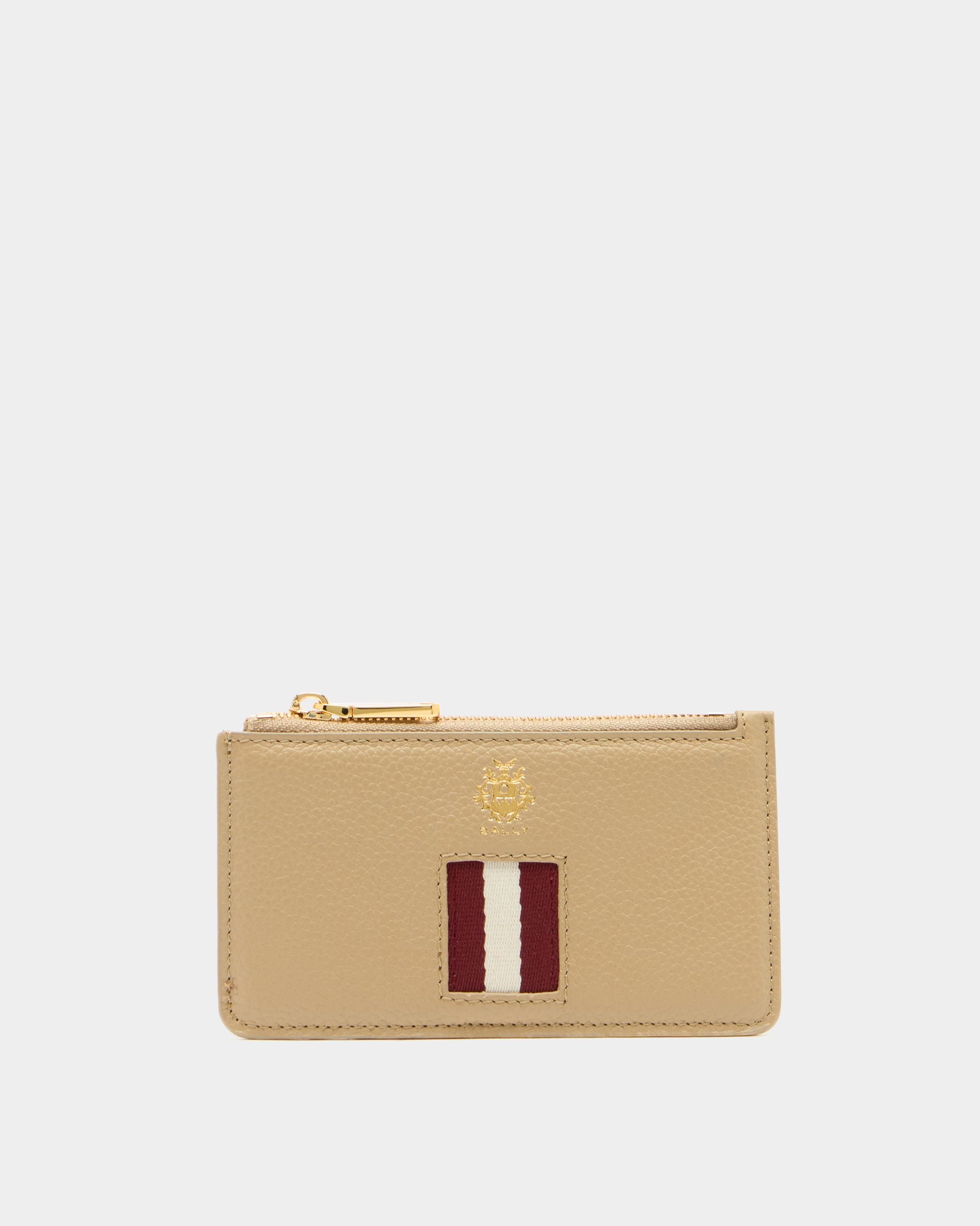 Kartenetui Hera aus genarbtem Leder in Light Beige mit Reißverschluss und Bally-Ribbon-Detail