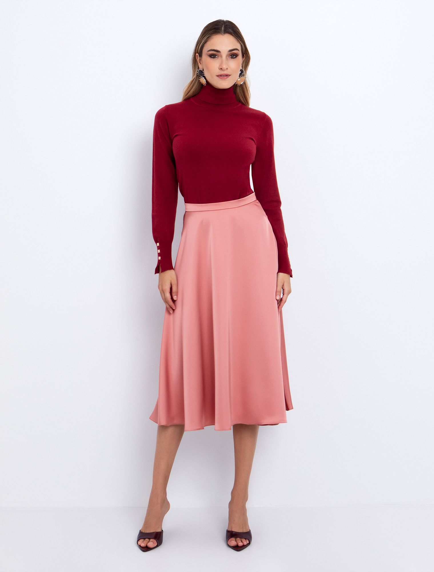 Midi φούστα σατέν όψη