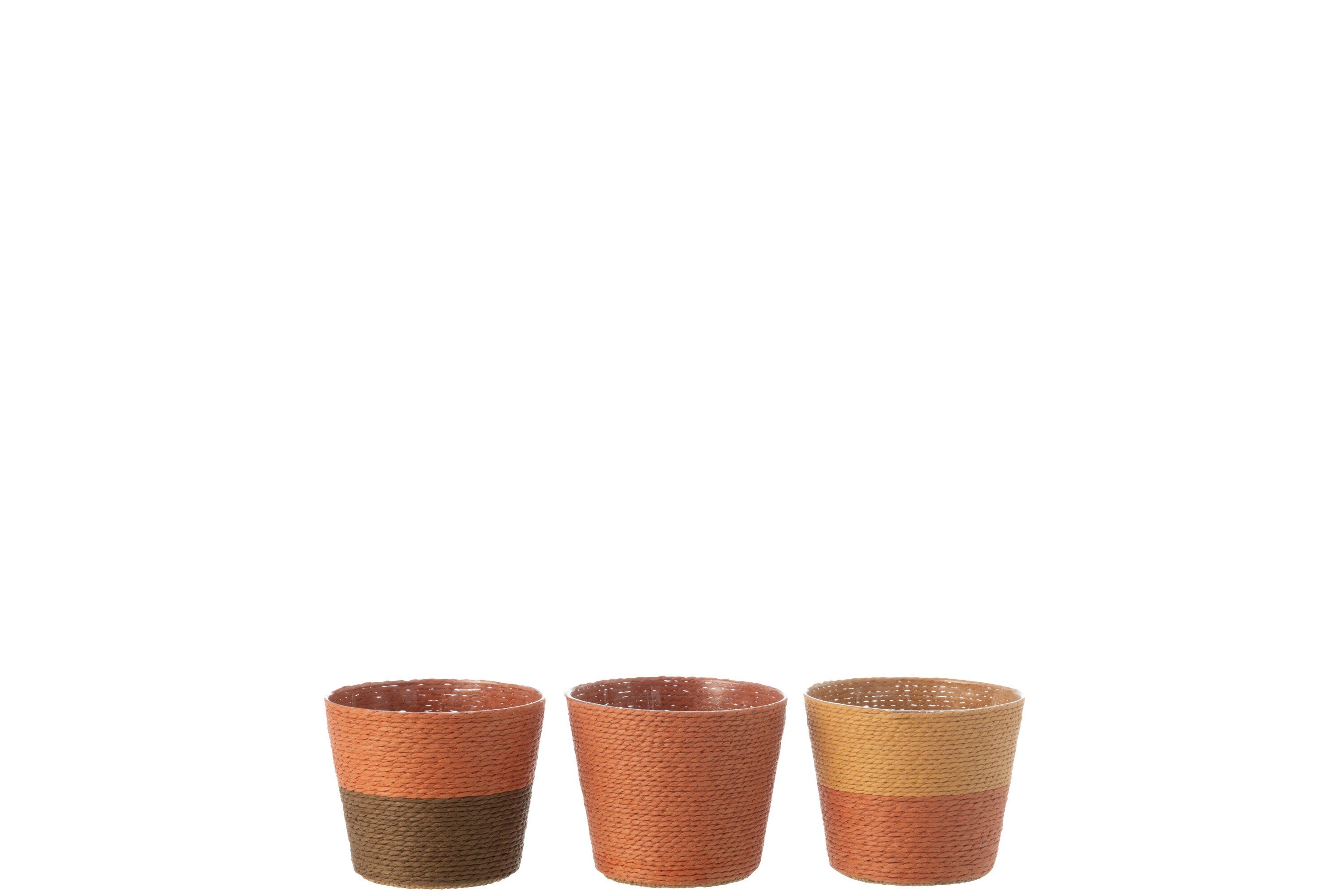 J-Line bloempot Touwtjes - papier - terracotta/oker/bruin - extra small - 3 st. - Ø 11.5 cm