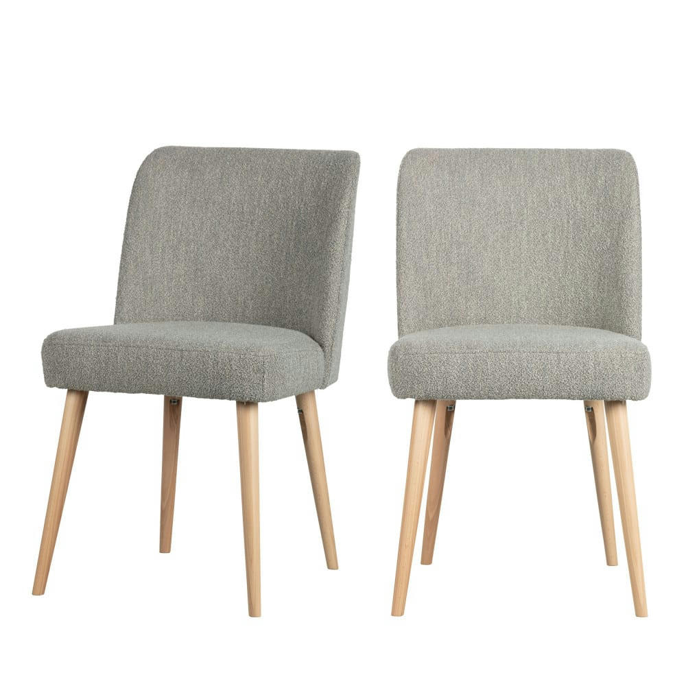 FORCE - Lot de 2 chaises en tissu bouclé gris clair