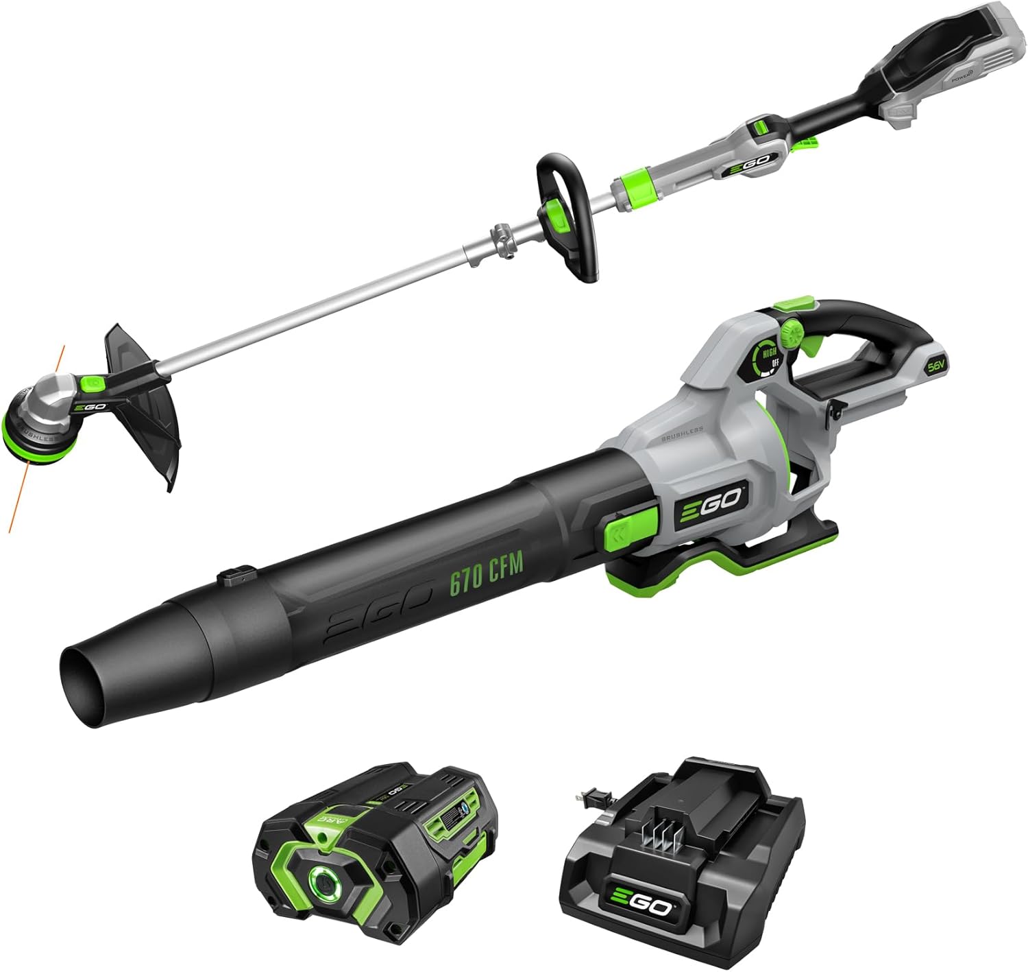 EGO POWER+ Combo  Cordless Trimmer and Blower  15 Trimmer for Weeds and Grass with POWERLOAD and Cordless Electric 670 CFM Blower  Includes 56V 4.0Ah Battery and Charger - ST6703LB