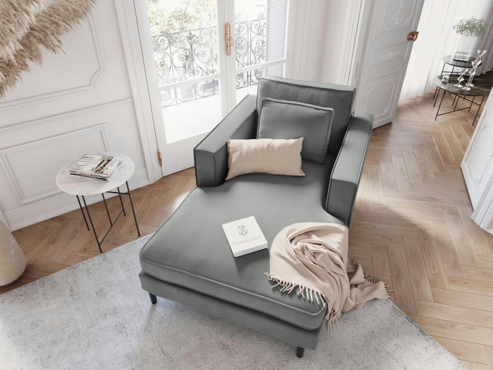 ALEXIS - Méridienne 1 place en velours gris clair