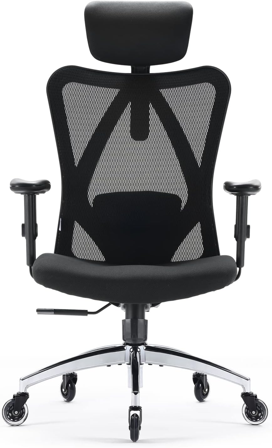 SIHOO M18 Upgraded Wheels Office Chair Ergonomic Desk Chair, Breathable Mesh Design High Back Computer Chair, Adjustable Headrest and Lumbar Support (Light Black)