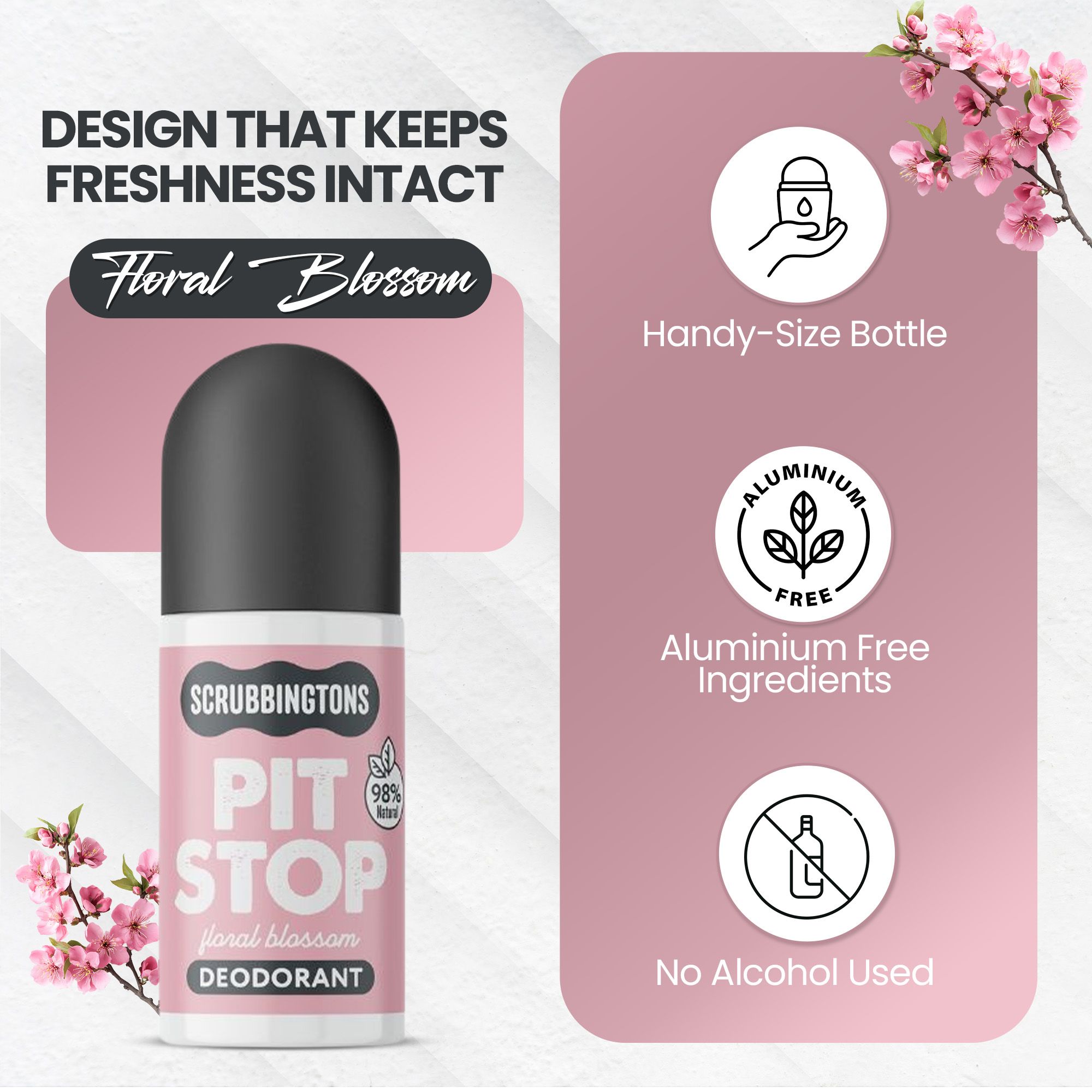 Scrubbingtons Scrubbingtons Pit Stop 98% Natural Deodorant For Women, Floral Blossom 75ml
