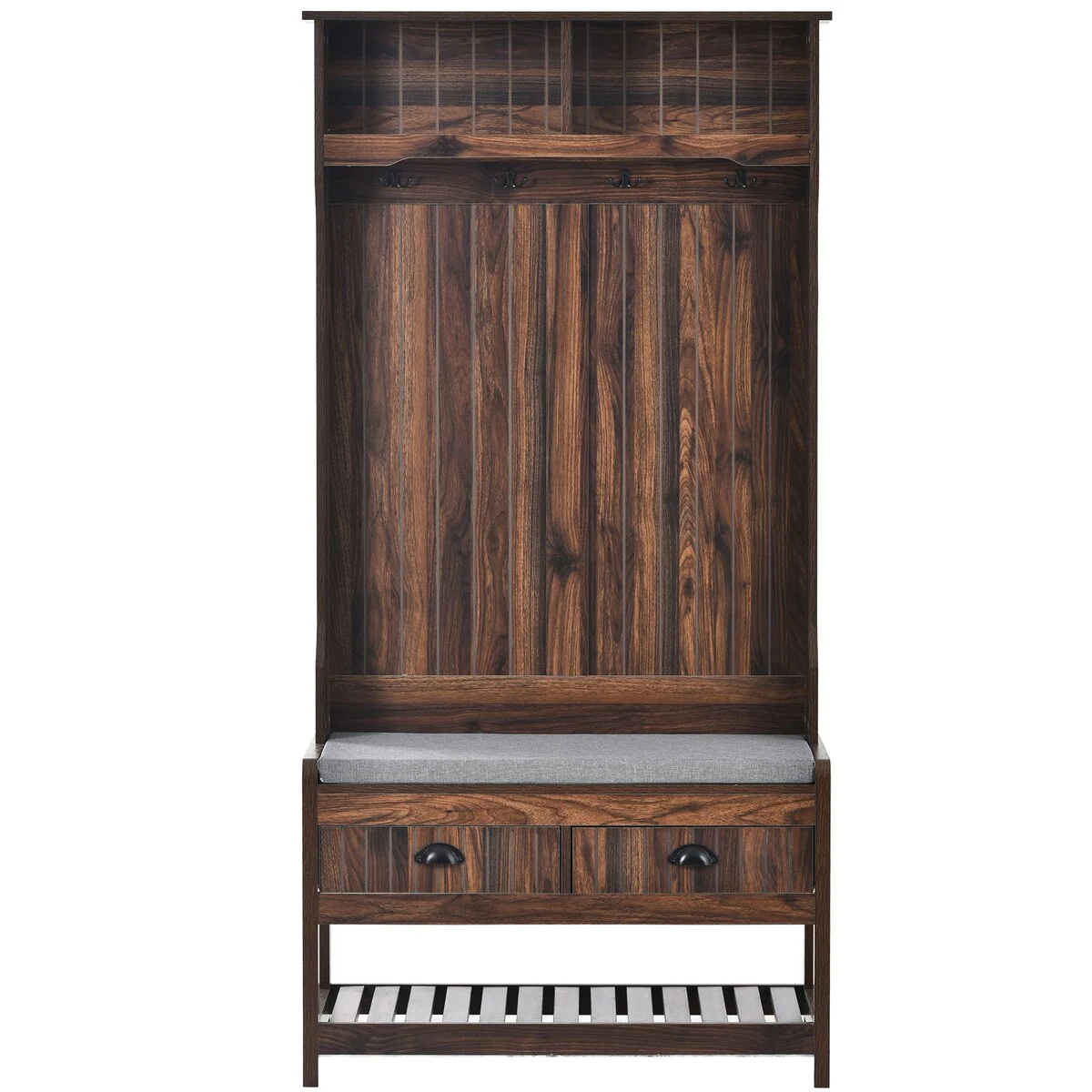 Hall Tree with 4 Hooks,Hinged Lid,Coat Hanger,Bench