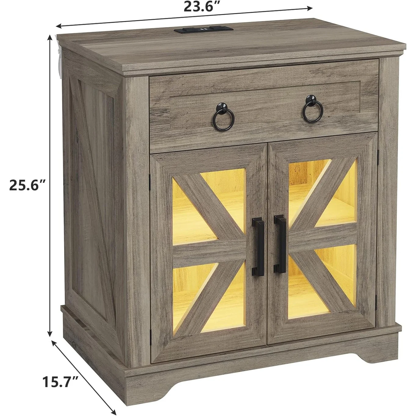 Nightstand End Table Charging Station Glass Door Industrial Farmhouse