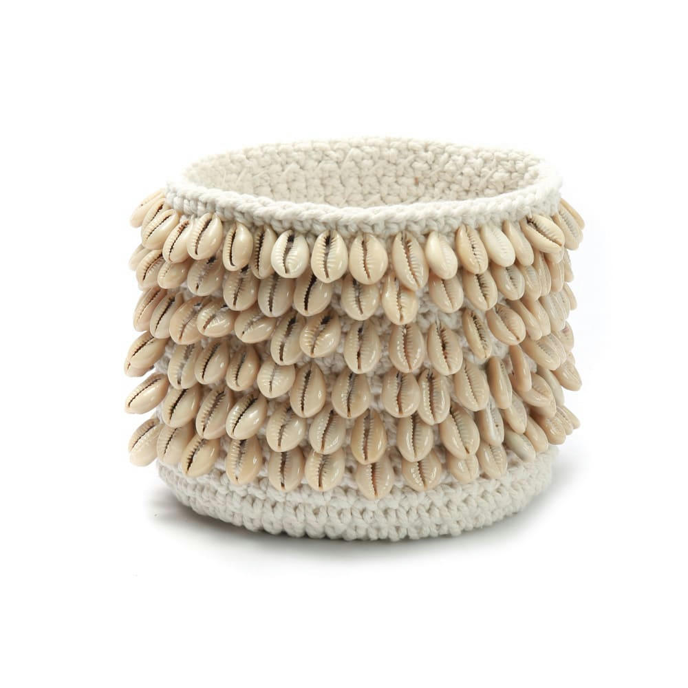 COWRIE - Porte-plante en coton et coquillage blanc