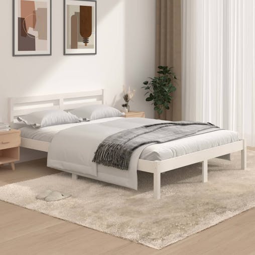 NNEVL Bed Frame Solid Wood Pine White 137x187 Double Size