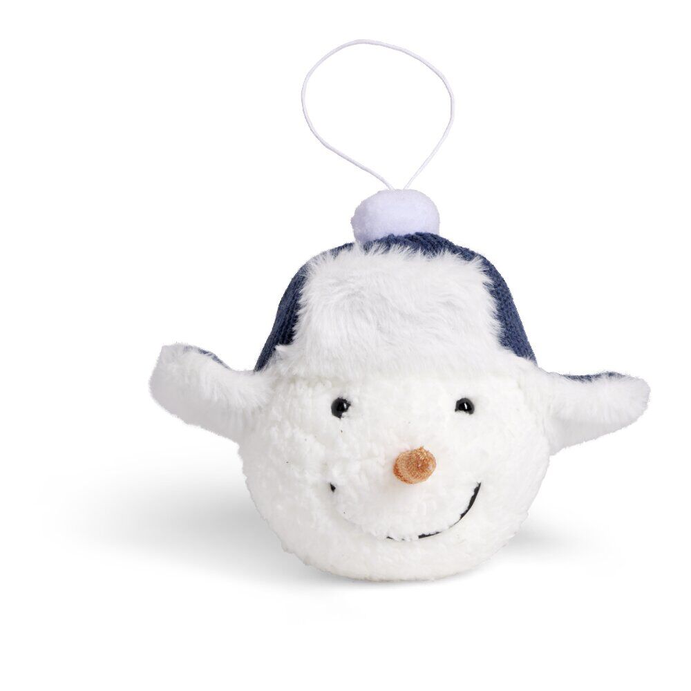 Boule de No&euml;l bonhomme de neige fourrure blanc Ø12cm