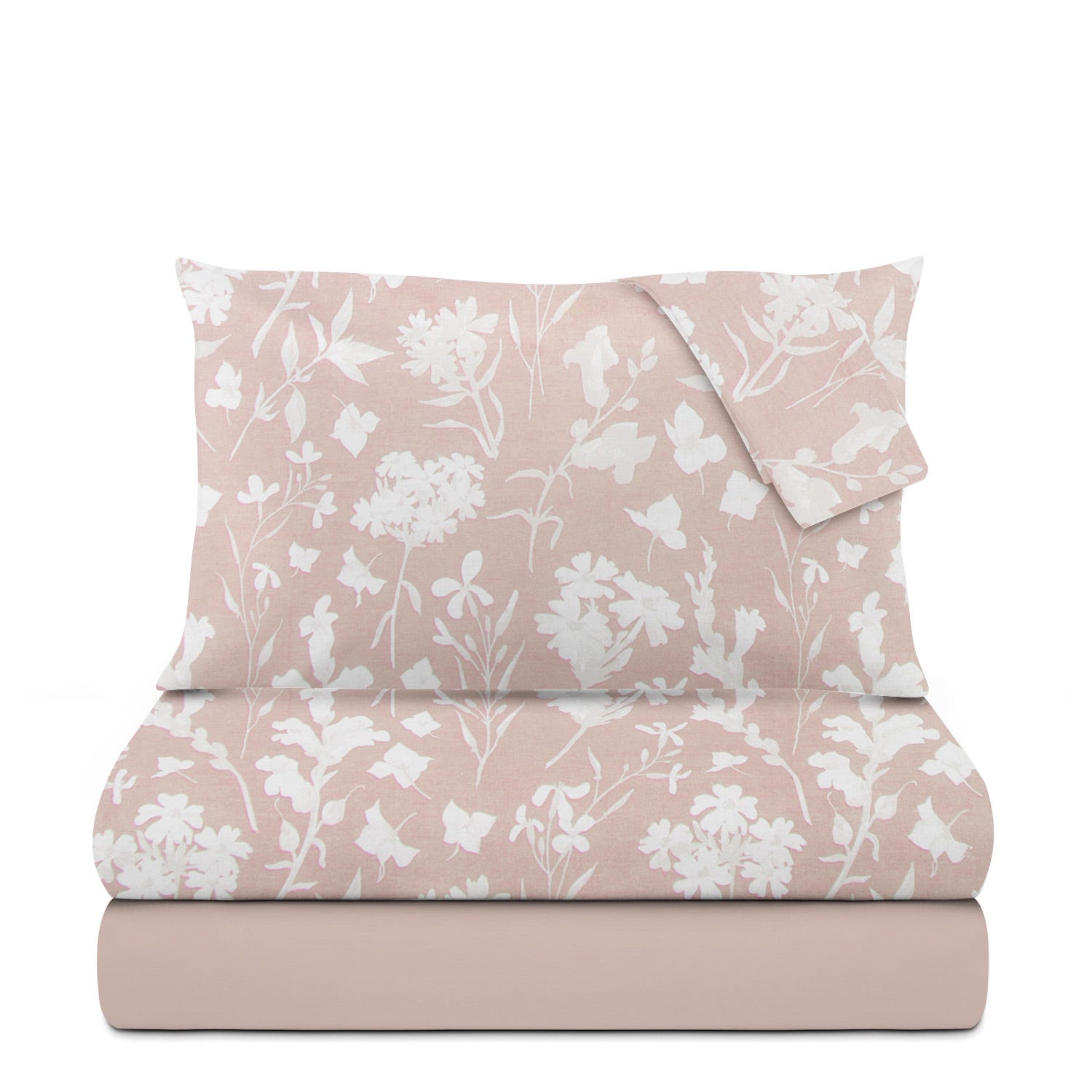 Completo letto matrimoniale cotone fiori tortora