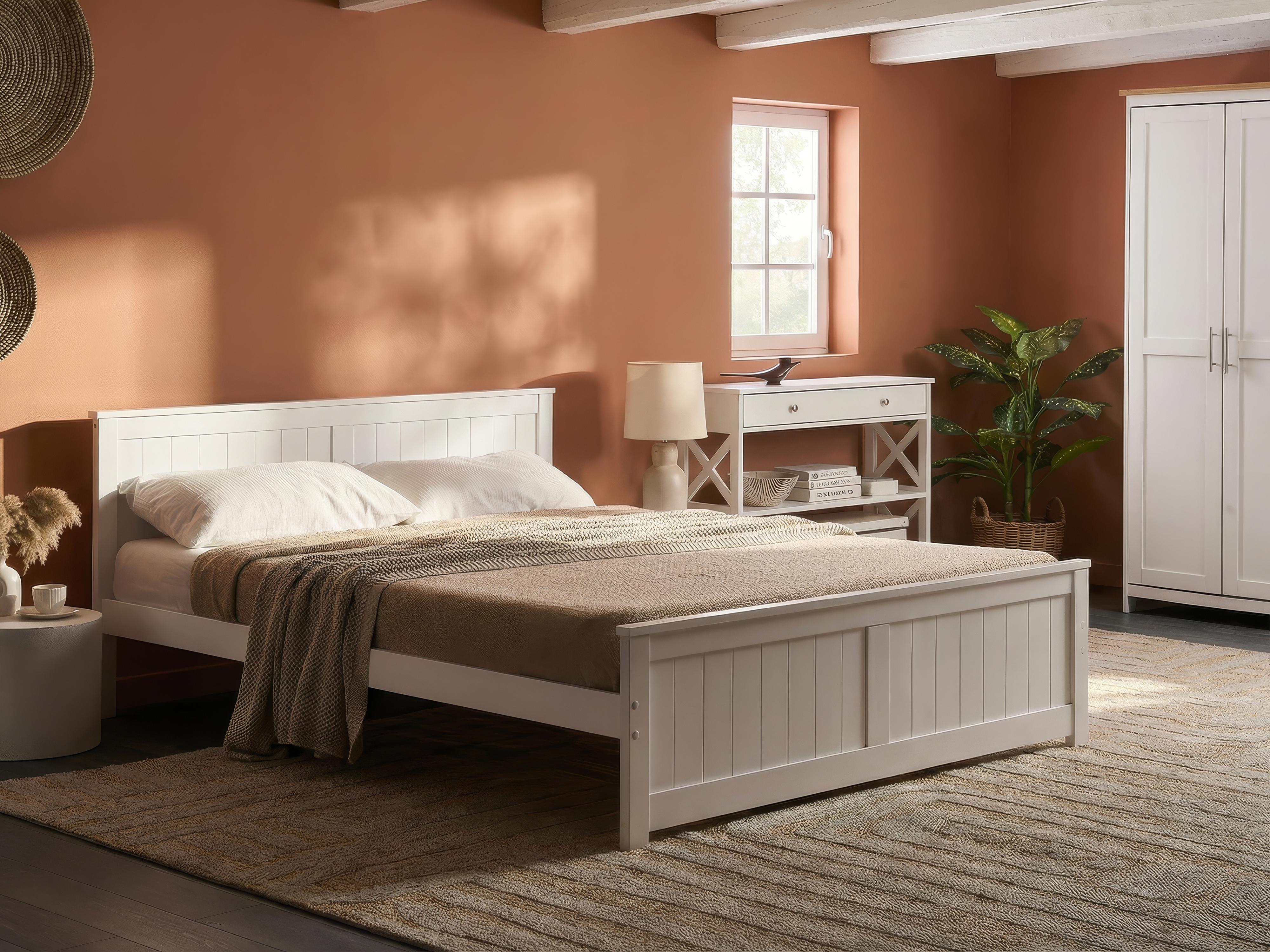 Bed Pine Wood SABRAN 140 x 200 cm (EU Double) White